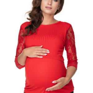 Красная кофта для беременных с кружевными рукавами PEEKABOO