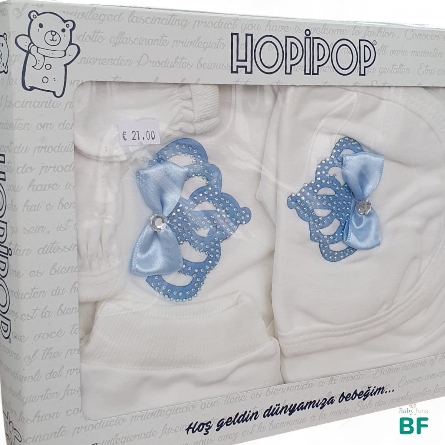 Хлопковый комплект «HOPIPOP» Kokvilnas zīdaiņu komplekts Hopipop ar bodiju, biksēm un cepurīti