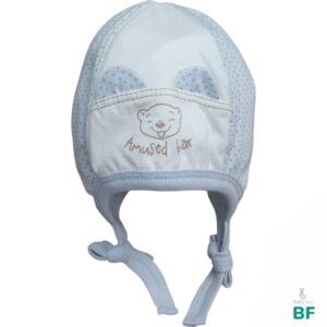 Хлопковая шапочка новорождённому “Bear” blue/ekru