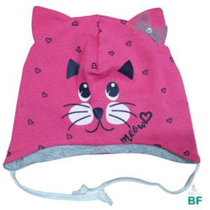 Шапочка для новорождённой “Meow”, малина/grey