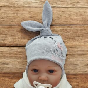 Хлопковая шапочка новорождённой Kitty light Grey