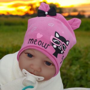 Шапочка новорождённой девочке “Meow”, pink